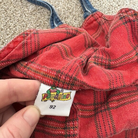 Denim Overalls Kids Flannel Lined Size 92 ~2T Jean Red Flannel Spring Fall - Picture 12 of 13